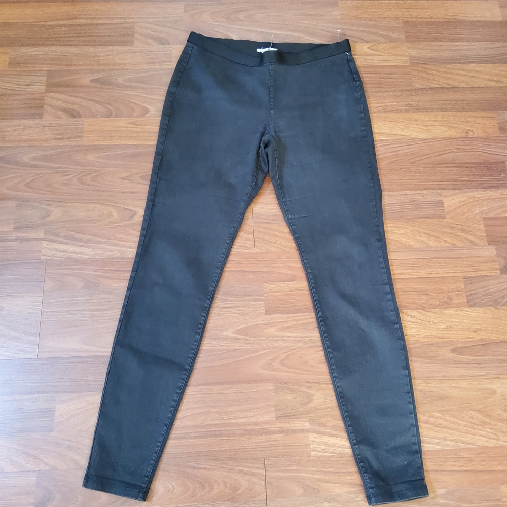 Eileen Fisher L Grey Black Coated Organic Cotton Stretchy Pull On Denim Pants S